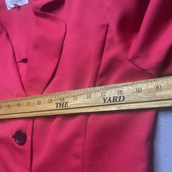 Vtg 80s STUDIO I Skirt Set Suit Short Sleeves Ruffled A-Line Womens 10 Red Black - Picture 7 of 16